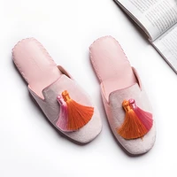 Women‘s Tassels Velvet Slippers Indoor Home Flat Shoes Wedding Slides 1