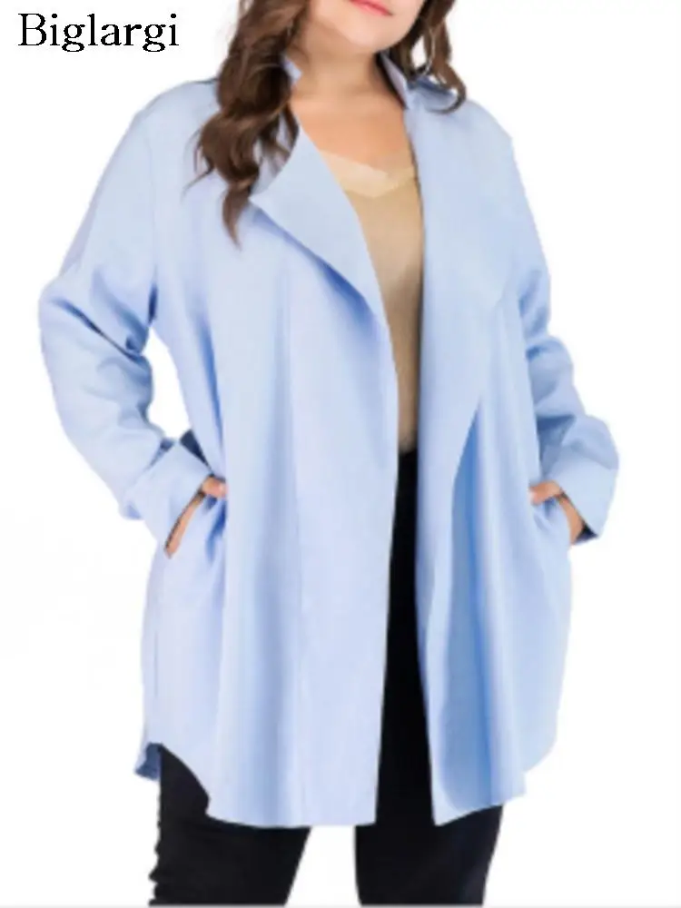 

Plus Size Autumn Trench Coats Women Casual Loose Fashion Pleated Ladies Jackets Woman Long Sleeve Jackets Coats 2023
