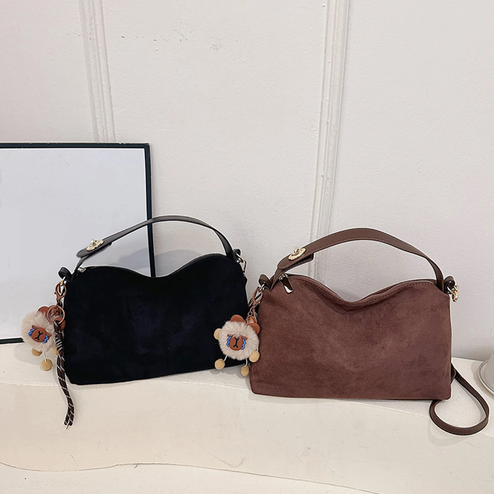 Women Faux Suede Underarm Bag with Adjustable Strap Handbag for Work Shopping Travel Daily