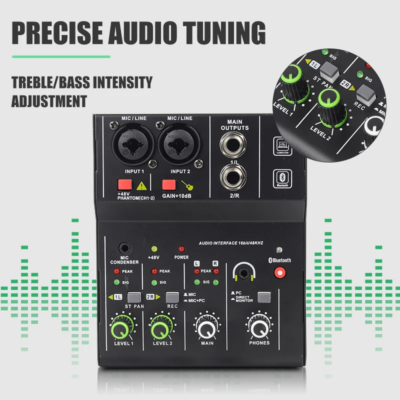 Audio Interface 2 Channels Professional portable Audio Interface sound card console mini USB MIXER Guitar Recording Studio Singing