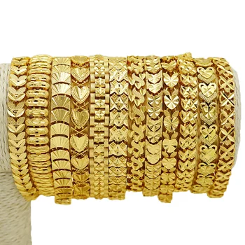 1pcs Indian Jewellery African Party Jewelry Gifts Cuban Chain Bangle Dubai Gold Color Various Shapes Bracelet for Men and Women