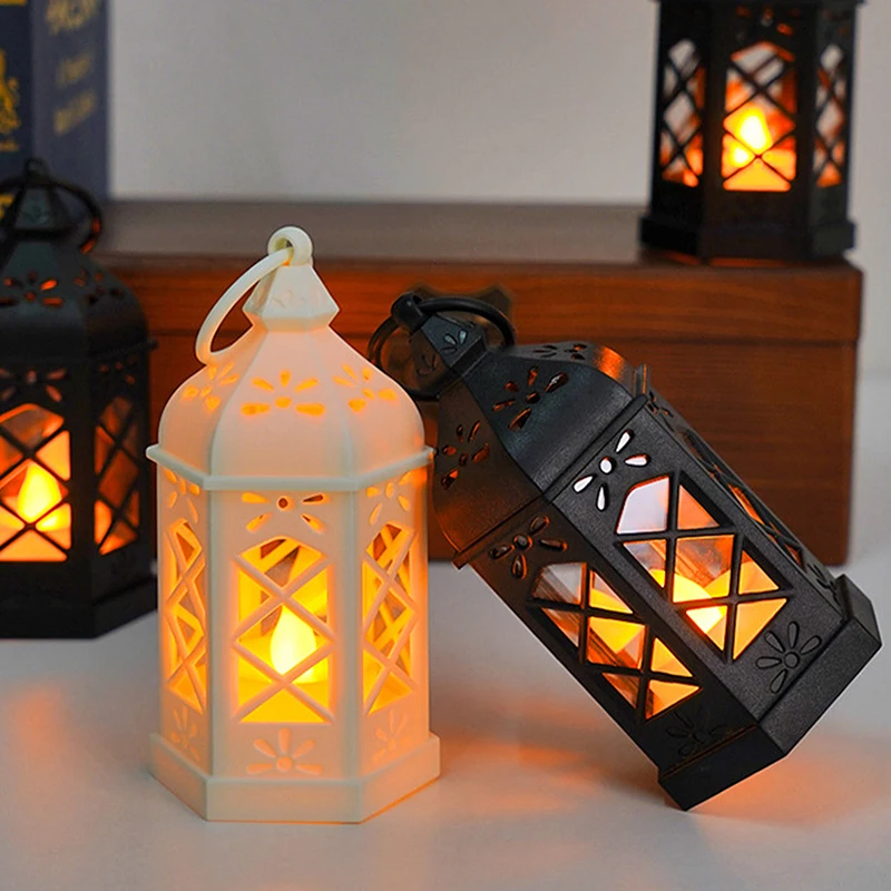 〔YY32〕Retro Desktop Lamp - Halloween Ambient Decor & Creative Gift Hexagonal LED Wind Lamp Candle Lamp Portable Pony Lamp