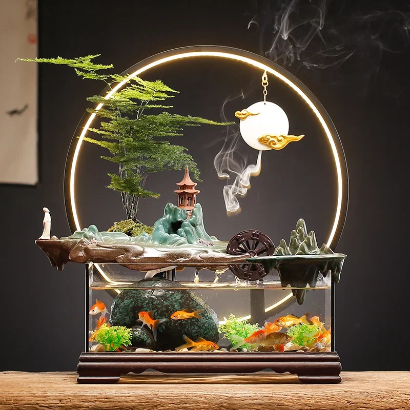 

Creative Fish Tank Flowing Water Ornaments Circulating Water Ceramic Rockery Living Room Office Desk Surface Panel Make Fortune