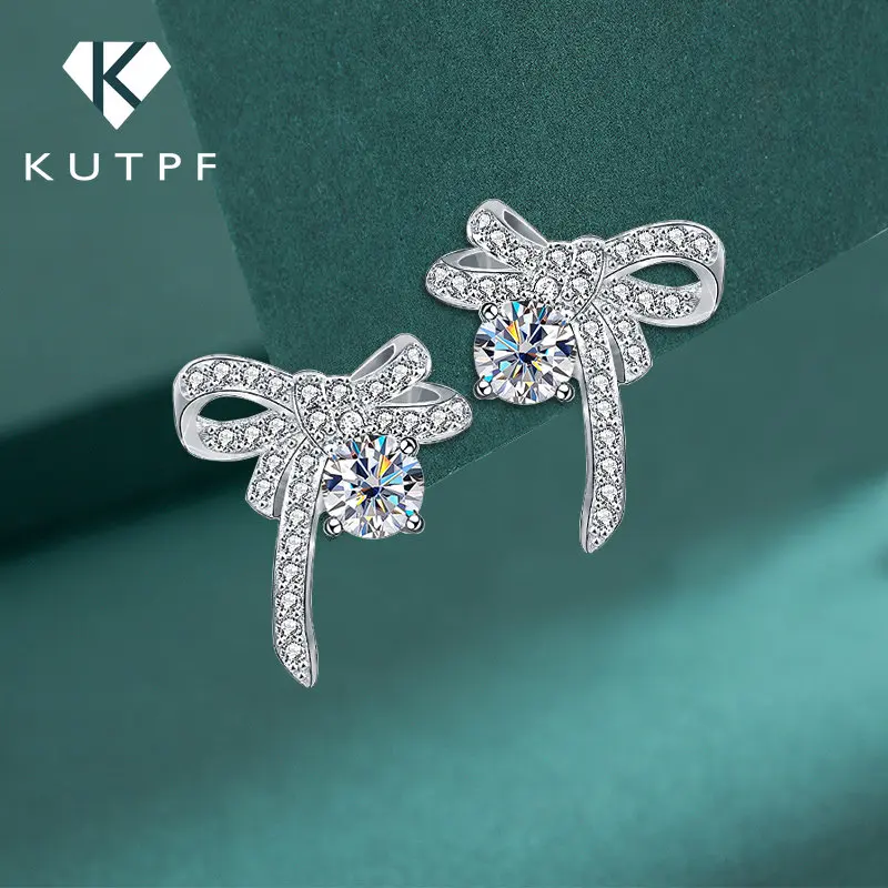 

Ribbon Bow Moissanite Stud Earrings 925 Sterling Silver 1 Carat D Color VVS1 Lab Diamond Jewelry For Women Girls Birthday Gift