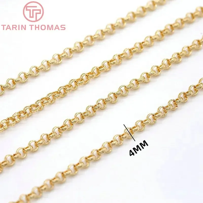 Elegant 24K Gold-Plated Brass Necklace and Bracelet Chains - 50cm Length, 4mm & 6.5mm Widths, High-Quality Jewelry Accessories Wholesale
