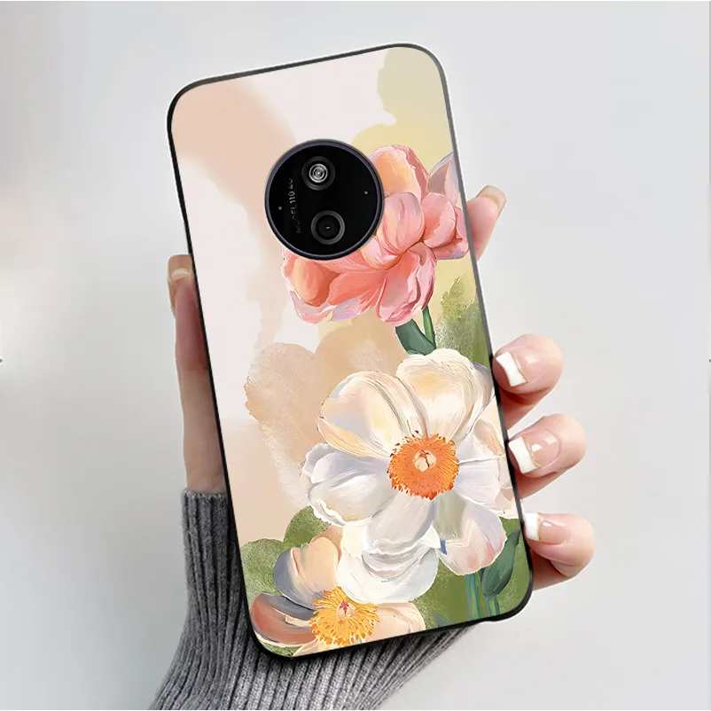 Floral Cartoon Design Soft Silicone Black Phone Case