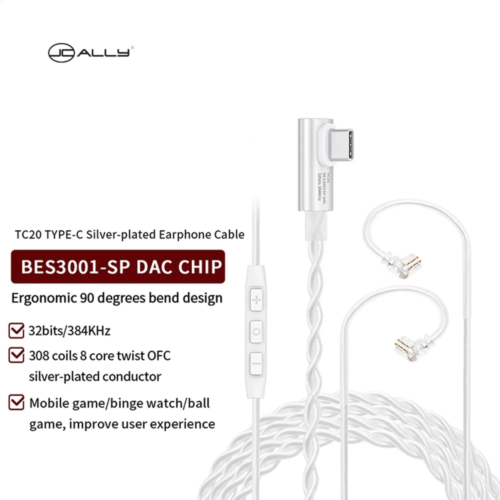 Jcally-ofc tipo c High-end Amplificador Fone de Ouvido Cabo Tc20 Prata Banhado Bes3001sp Qdc Pin com Microfone para Zat Pr2 Cn1