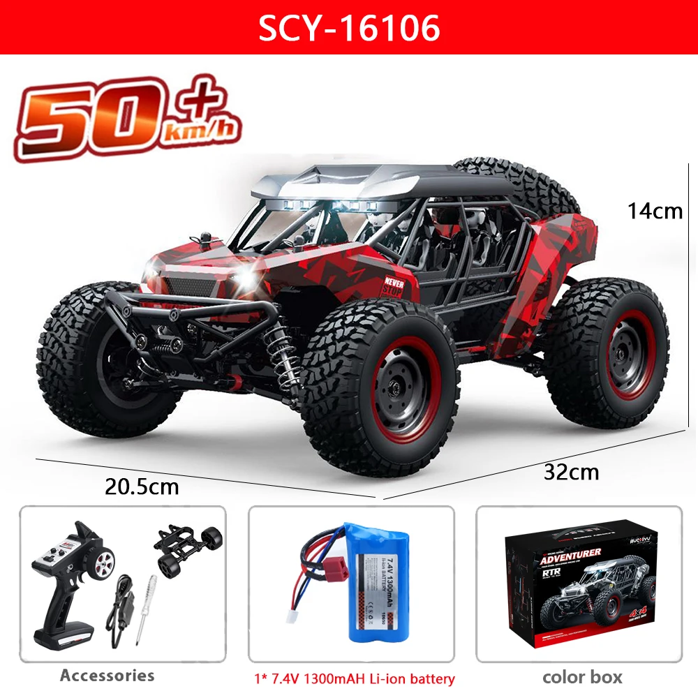 16106 1:16 50KM/H 4WD RC Car With LED Remote Control Off