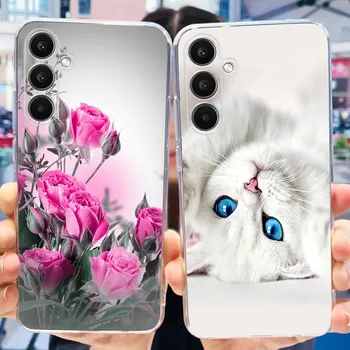 For Samsung Galaxy A34 Phone Case Cute Cat Flower Printing Soft Silicone TPU Back Cover For Samsung A34 A14 A54 5G 2023 SM-A346B