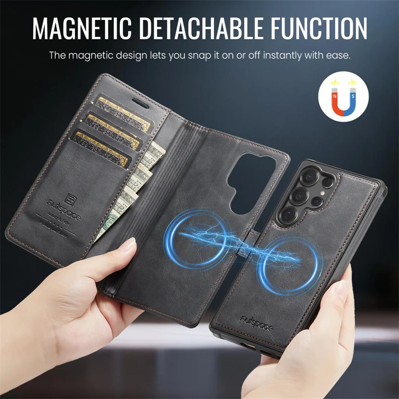 MagSafe Magnetic Flip Leather Phone Case with Wireless Charging and Wallet Card Feature