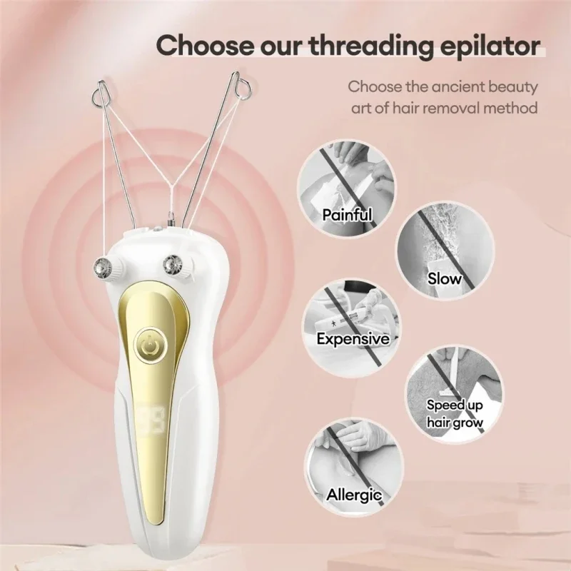New Electric Facial Hair Removal USB Rechargeable Women Beauty Epilator Defeatherer Cotton Thread Depilator For All Body Parts 4