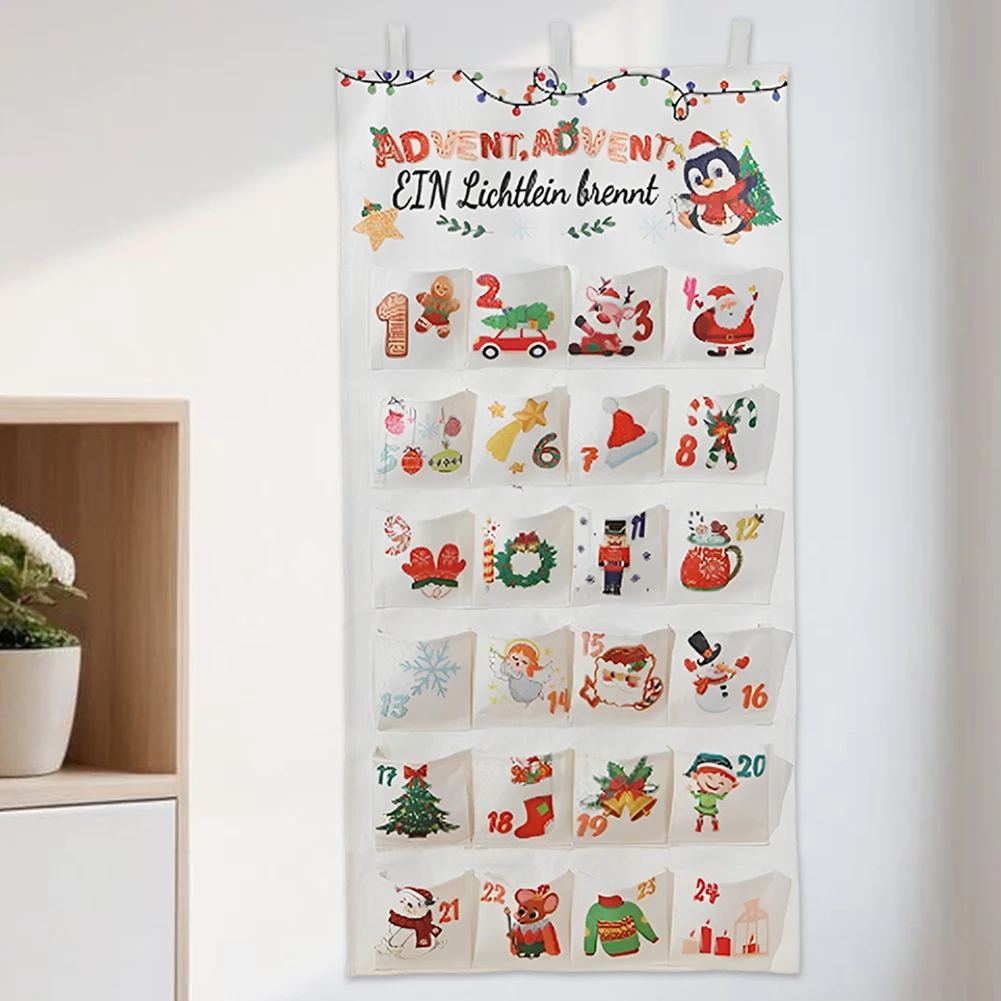 Fabric Christmas Advent Calendar Christmas Countdown Calendar Reusable Wall Hanging Ornaments with 24 Pockets Party Supplies