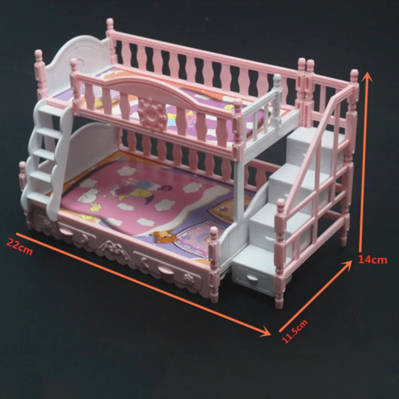 Double Princess Bed Play House Accessories Included Large Size Double-decker Princess Bed 1/12 Furniture  Bed Toy Accessories 6