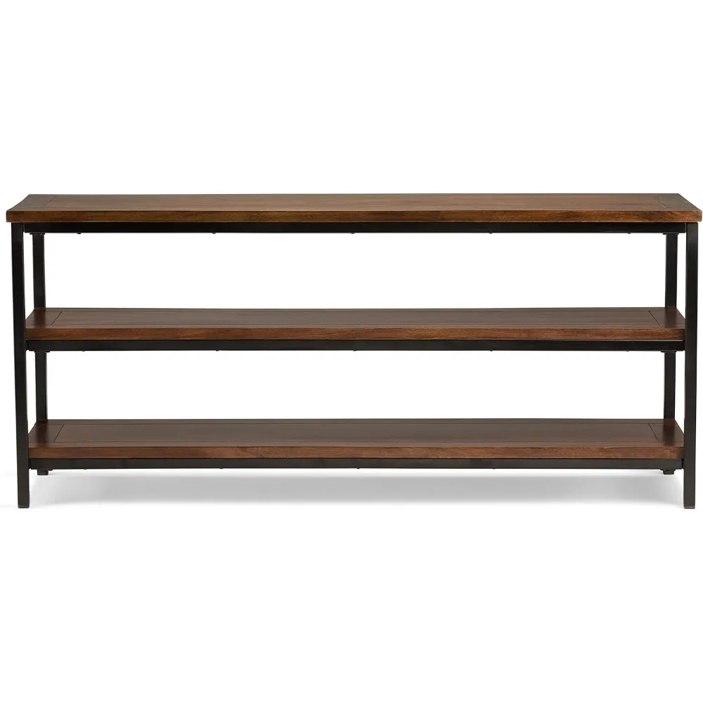 Skyler SOLID MANGO WOOD 60 Inch Wide Industrial TV Media Stand in Dark Cognac Brown for TVs up to 65 Inches