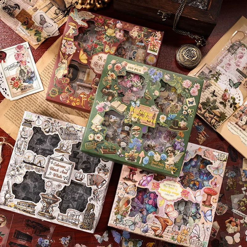미스터 페이퍼 4 스타일 100개/팩 PET 스티커, 개인의 저널 재료용 창의적인 DIY 다이어리 노트북