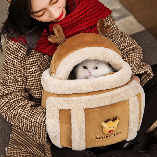 New Pet Carrier Bag Extra Large Capacity Chest Backpack Dog Cat Outdoor Double Shoulder Bag Reindeer Snuggling Hand Pets Bags 3