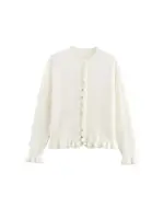 Women's Ruffled Knit Cardigan Sweater O-Neck Long Sleeve Chic Top with Front Buttons Fashion Outerwear - Image 6