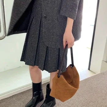 حقيبة كتف نسائية عصرية، طراز قديم، حقيبة يد كاجوال من جلد الغزال، بطانة بوليستر، متوفرة باللون البني الفاتح والبني الداكن 3