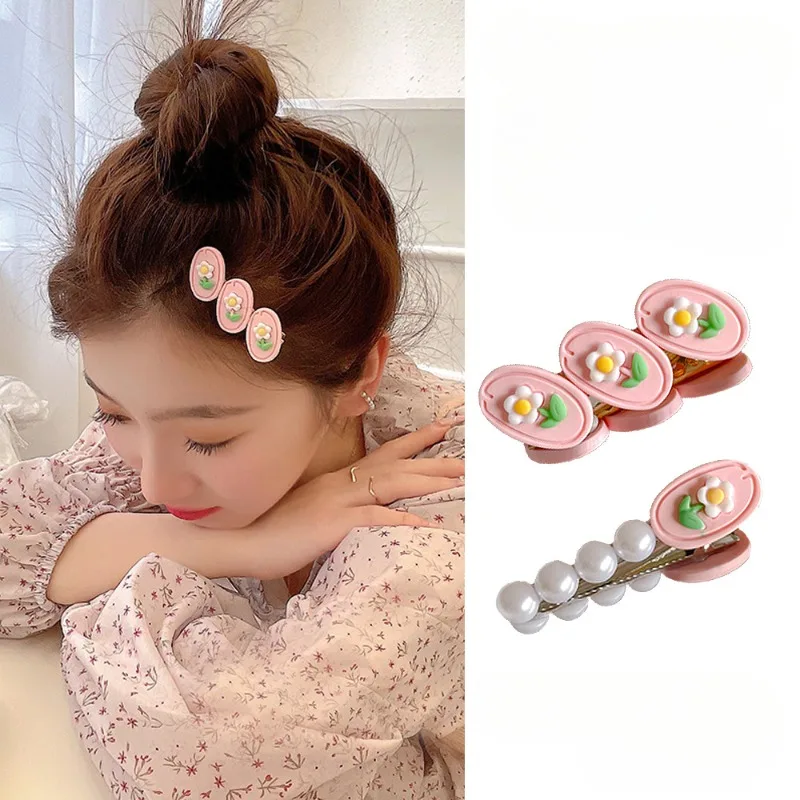 Cute Girl Heart Pink Flower Hair Clip With High Aesthetic Value Small Hair Clip With Tulip Sweet Clip Headwear 11cm vertical high value card holder flash pink love clouds gradient coo card keychain bus student id card holder