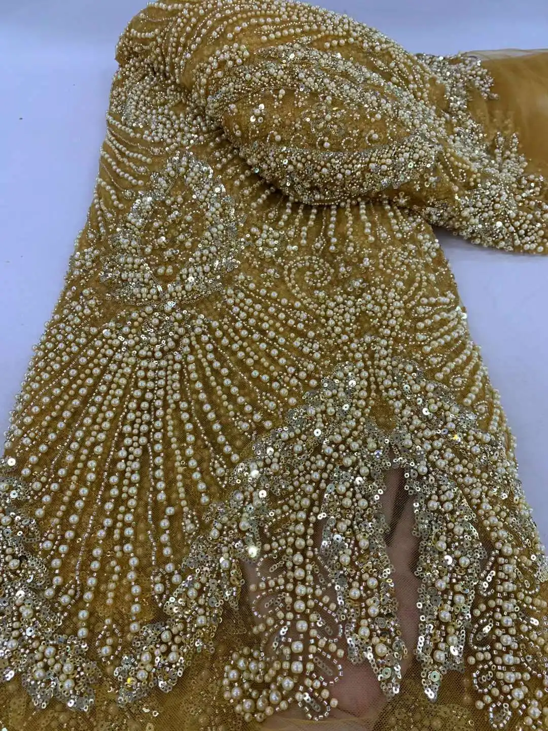 African Sequins Beads Lace Fabric French Nigerian Fabrics For Women Party