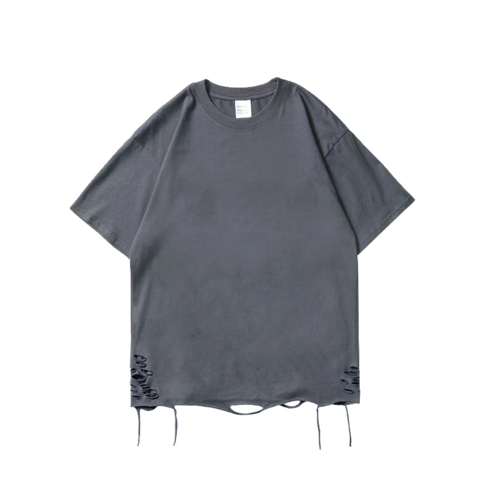 

Ripped Holes Distressed Frayed Tees Loose Baggy Grunge Shirts Black T-shirts for Women Men Summer Tops Shirts Streetwear