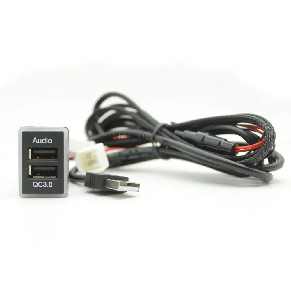 

Автомобильное зарядное устройство, синее, QC3.0, USB-интерфейс, два разъема для Toyota Prado Camry Prius Corolla Reiz Vios Yaris