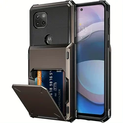 Dual Layer Armor Wallet Case with 4 - Card Holder and ID Slot - Moto One 5G Ace (Black)