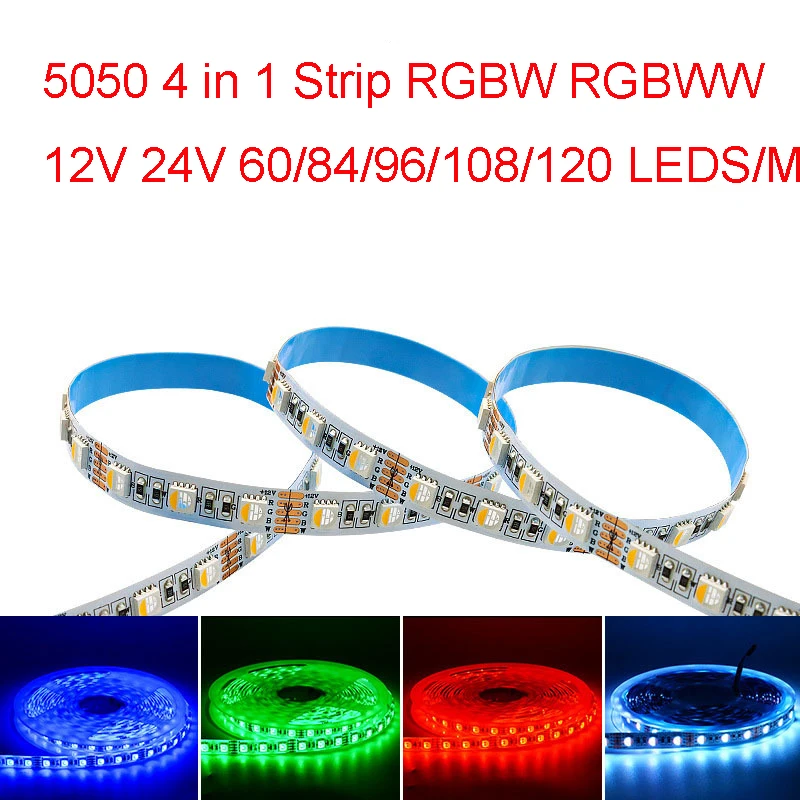 

5m 12v 24v RGBW RGBWW Atmosphere LED Strip 60/84/108/120 leds/m RGB+White/Warm White 5050 4 IN 1 Chip Bar Hotel Party Holiday