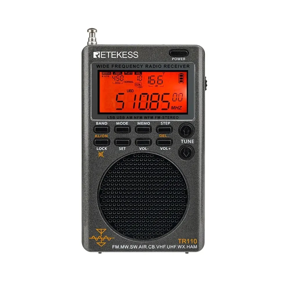 Retekess TR110 portable SSB shortwave radio FM MW SW LSB AIR CB VHF UHF full band NOAA alert for outdoor