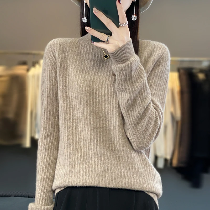 

New vertical half-height sweater in autumn and winter 2023 100% pure wool cashmere knit top