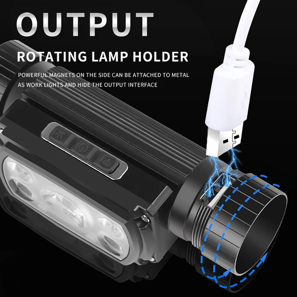 BORUiT Sensor Headlamp 2000LM Powerful LED 18650/21700 Battery Type-C Rechargeable Headlight Fishing Work Torch Camping Lantern head flashlight cob headlamp work light