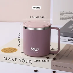 Insulated Stainless Steel Double Wall Coffee Mug with Lid - 400ml, Spill - Proof Travel Drinkware - 301 - 400ml (B Style Purple)