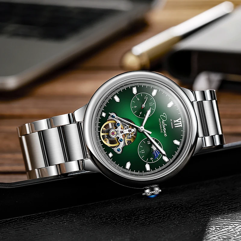 New Luxury Men Mechanical Wristwatches 3ATM Waterproof Automatic Watch Moon Phase Tourbillon Sports Watch for Men Reloj Hombre