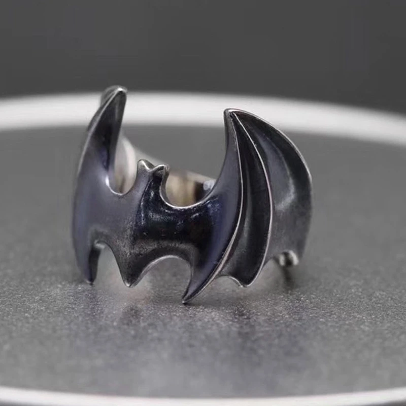 Finger Rings Vintage Bat Ring for Men Open Size Gun Black / Silver