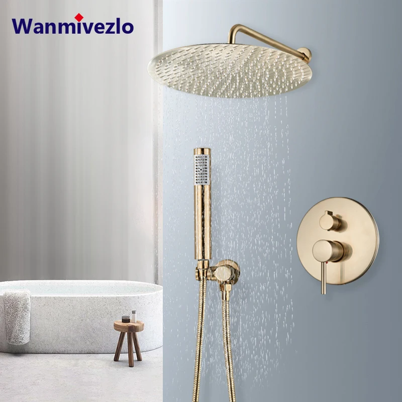 Juego De Ducha Oculto Con Cabezal De Lluvia 16 Pulgadas - Latón Cromado - Incluye Ducha De Mano, Brazo Y Mezclador - Instalación Empotrada En Pared