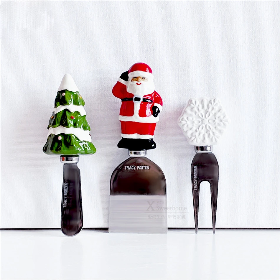 

Christmas Snowflake Fruit Fork Christmas Tree Butter Knife Santa Claus Shovel Gift Box