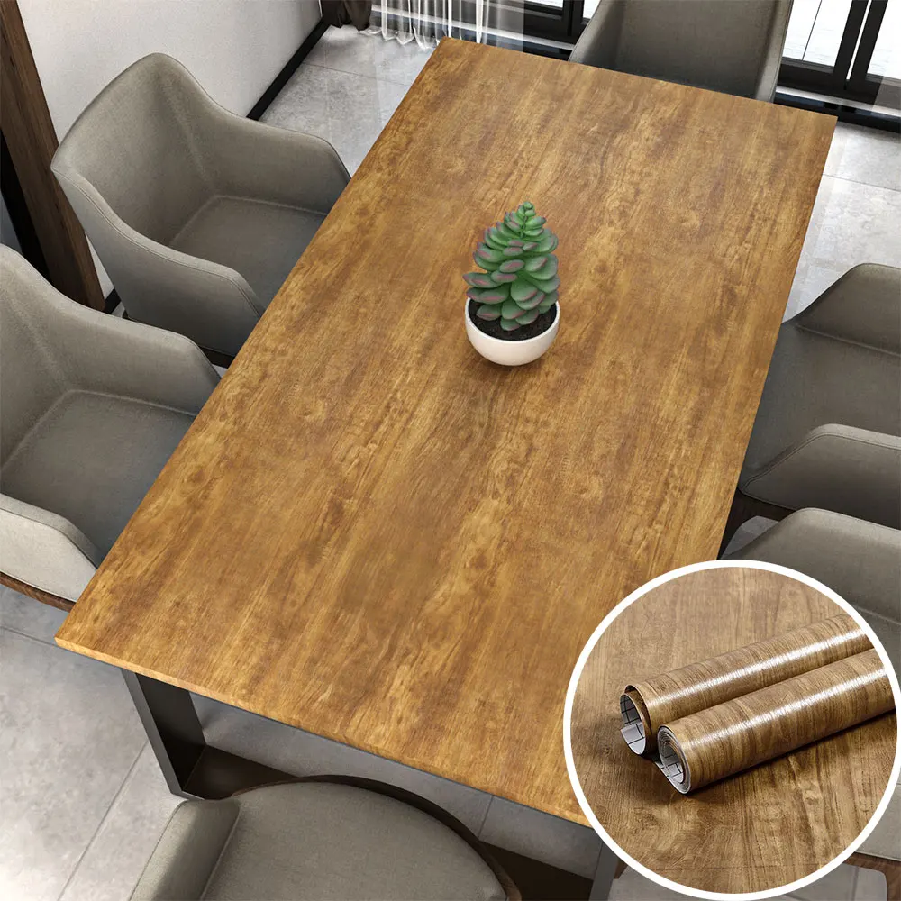 Wood Grain Stripe Wallpapers Retro Style Furniture Renovation Self Adhesive Waterproof Film Living Room Background Wall Stickers 4