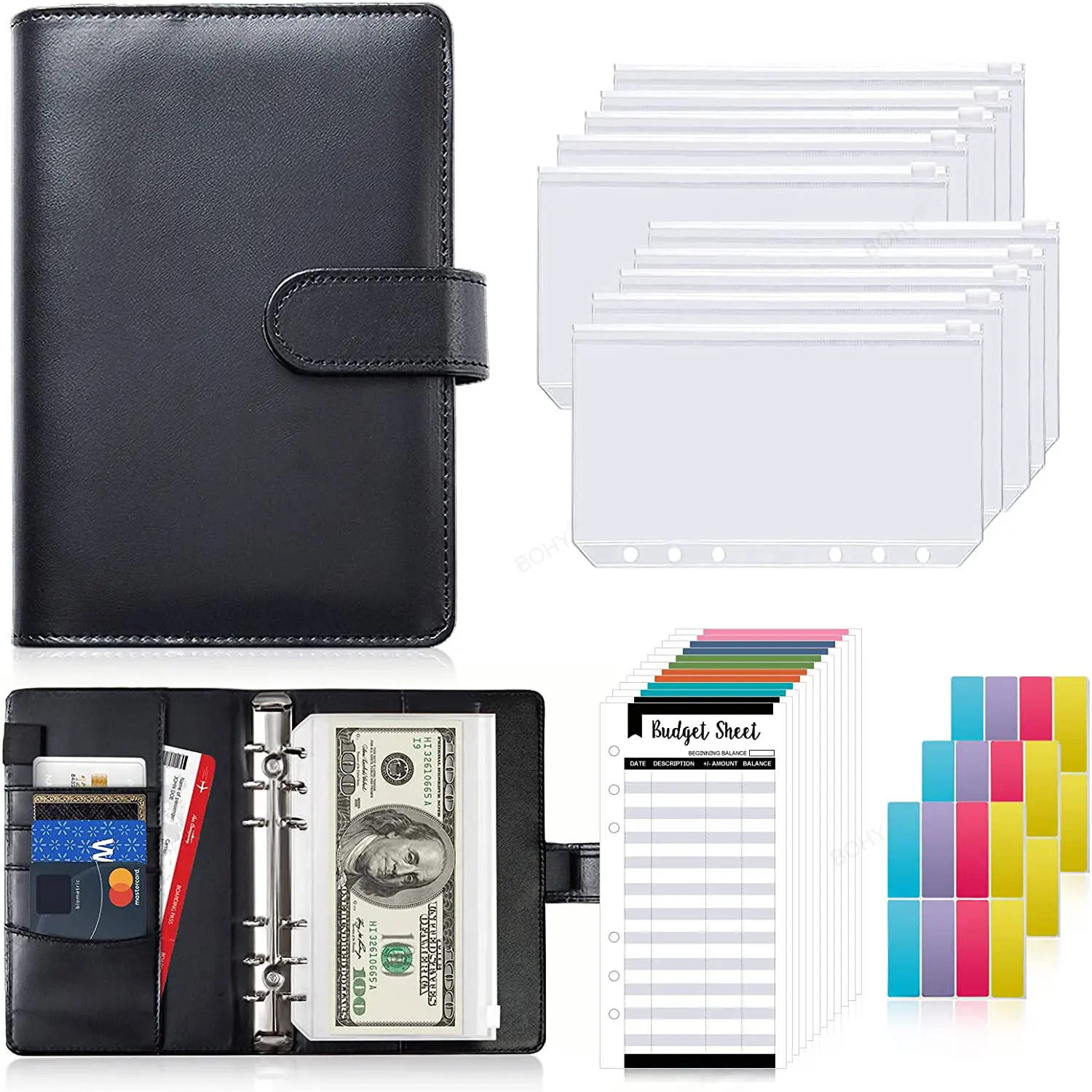 A6 Notebook Cash Envelopes System Set Binder Pockets PU Leather Budget Binder Money Budget Saving Bill Organizer Accessories budget binder cash envelopes