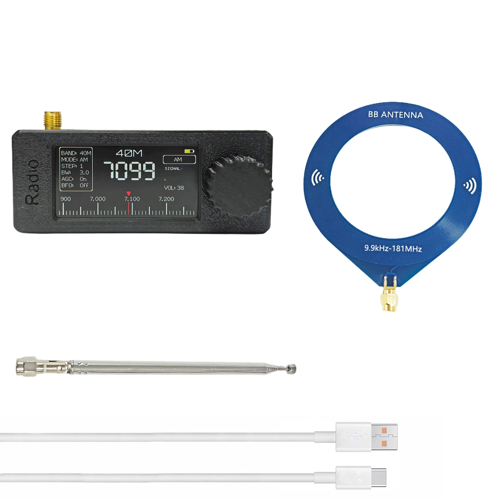 SI4732 0.5-108mhz Portable Radio 1.9inch IPS Screen USB AM FM SW LW VHF RDS ST7789 ESP32-S3 （With Ring Antenna）