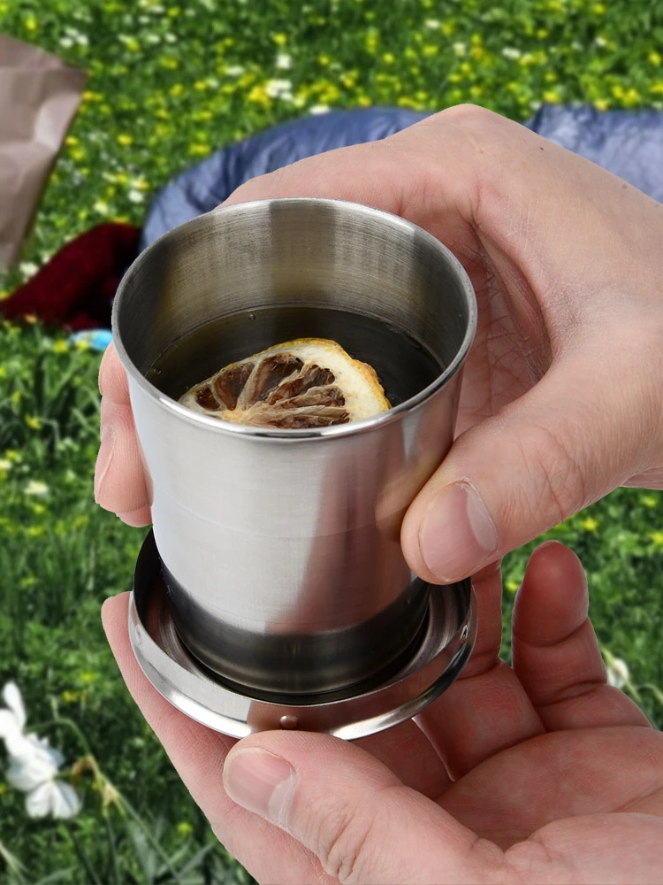 Portable Stainless Steel Foldable Cup 75ml Outdoor Travel Collapsible Telescopic Cup Hiking Camping Water Coffee Mug Waterbottle