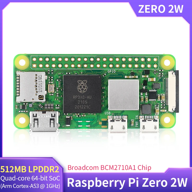 Raspberry Pi Zero 2 W 1GHz Quad core 64 bit ARM Cortex A53