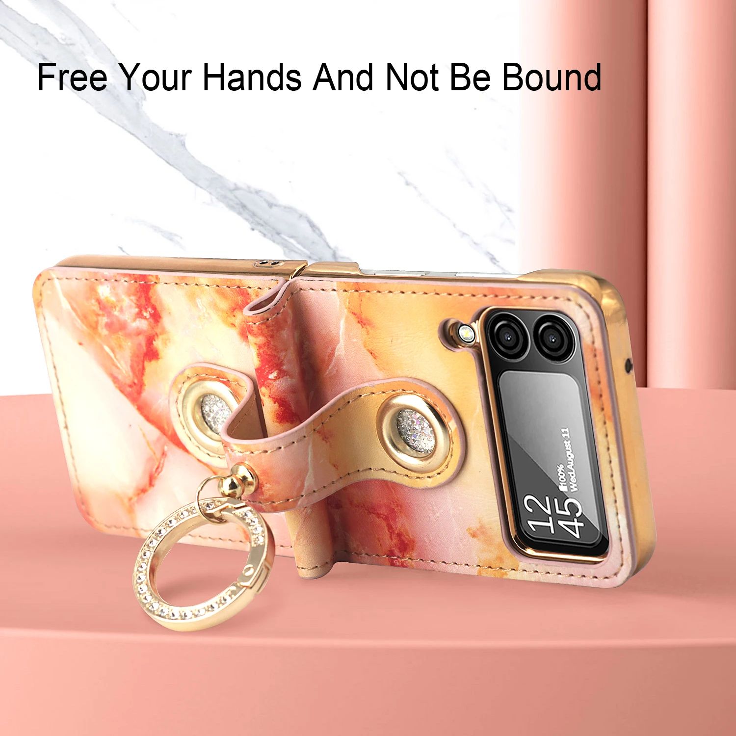 Luxury Iridescent Cloud PU Leather Rhinestone Ring Holder Electroplate Phone Cover For Samsung Galaxy Z Flip 4 3 Case