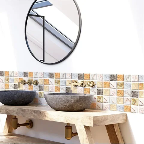 

12pcs Self-Adhesive Wall Stickers 3D Mosaic Tile Wall Sticker for Home Bathroom Kitchen Wall Decor Refurbishment Wall paper