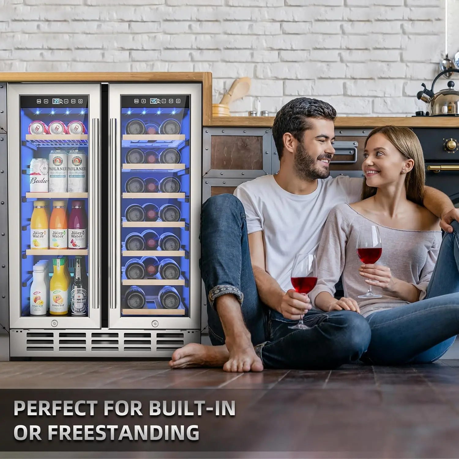 24 Inch Wine and Beverage Refrigerator Dual Zone Wine Fridge with  Safety Locks Under Counter Wine Cooler Beer Fridge 20 Bottles 6