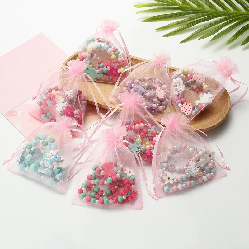 2pcs/Set Natural Wood Beads Jewelry Animal Pattern Necklace Bracelet For Children Party Jewelry Girl Birthday Gift