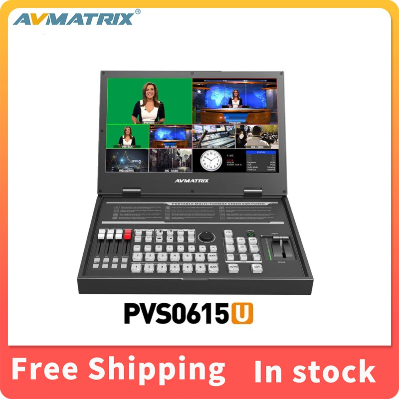 

AVMATRIX PVS0615U 15.6" Audio Mixer/T-Bar Transition Portable 6 CH Multi-Format Streaming Switcher USB Capture For Streaming