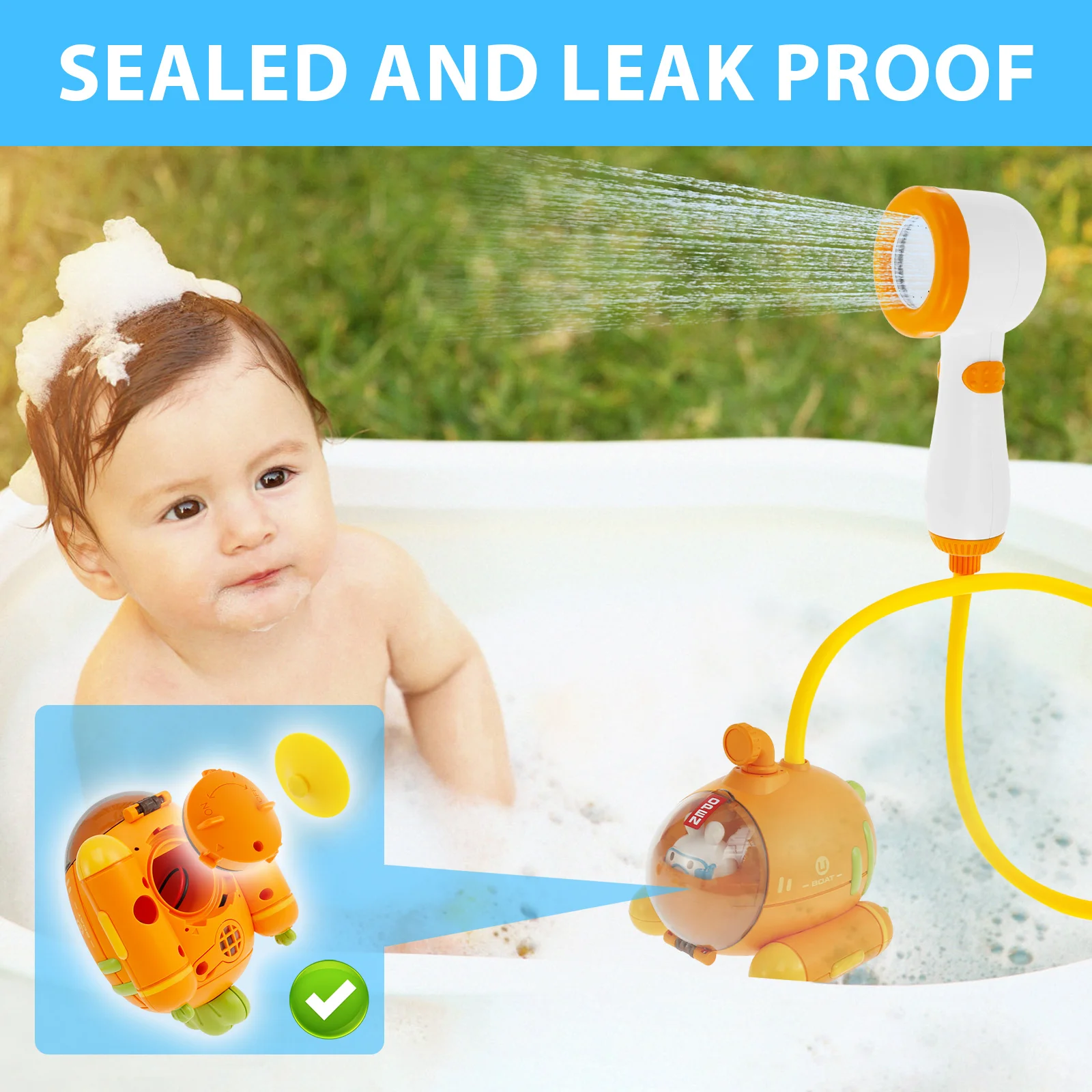 Baby Bath Shower Head Cute Submarine Toddler Bathtub Shower Head with Suction Cup Leakproof Baby Bath Toy Shower Head for Infant 5