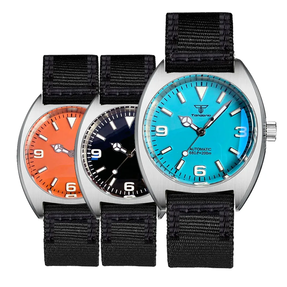 Piccolo Orologio Meccanico Pioneer Da 36Mm Dive 200M Vetro Zaffiro A Cupola Impermeabile S Nh35 Pt5000 Movt Orologi Tandorio Luminosi Verdi