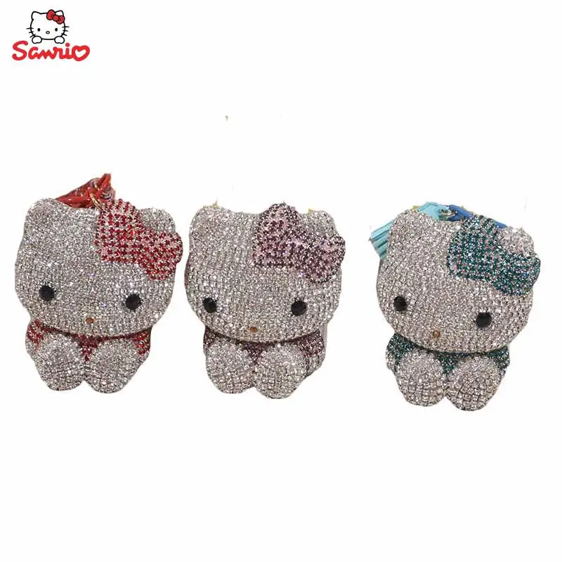 

Original Hello Kitty Rhinestone Keychain Anime Cartoon Sanrio Pendant Student Pen Bag Creative Pendant Girls Kt Doll Gift