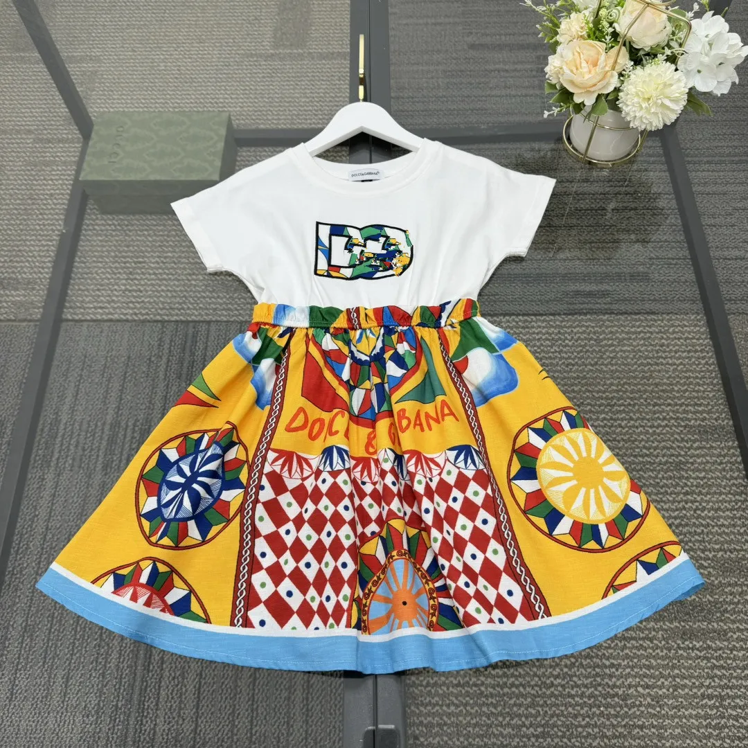 

New Summer 2-12 Years Girls Dresses Digital Print Beautiful Embroidery Desinger Children Clothes